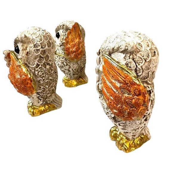 Decorative Owl Figurines Set - Orange and Gold - Picture 2 of 10